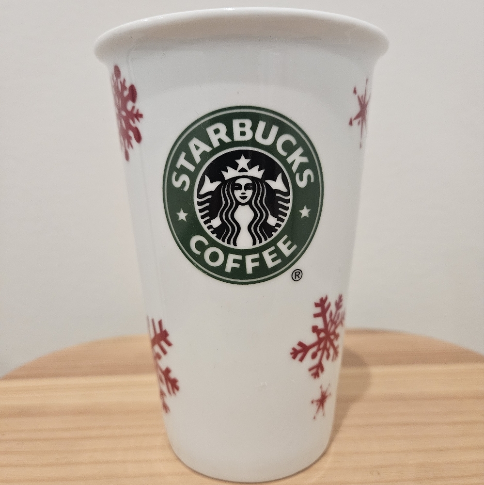 Starbucks White Ceramic Mug With Snowflakes